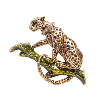 yellow gold over brass leopard brooch pin with a high-polish finish